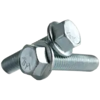 Close-up of a hex flange bolt with integrated washer head, ideal for automotive and industrial applications